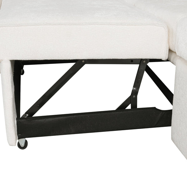 English Elm 112.2" Sectional Sofa Pull-Out Bed with Storage Ottoman, USB Charging, Pocket Spring Comfort, Tweed Chenille Upholstery Cream N719S001540A