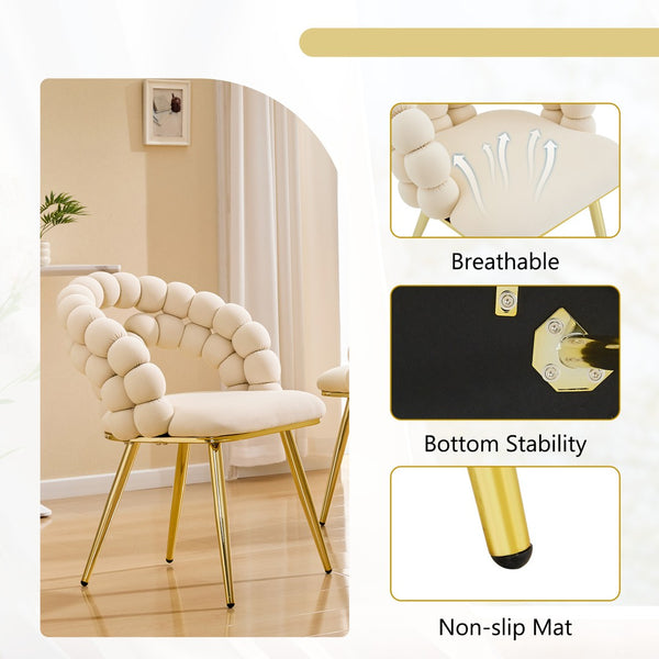 English Elm Modern Velvet Bubble Back Dining Chairs with Gold Legs Glam Accent Seating Set of 2 W3875P437077