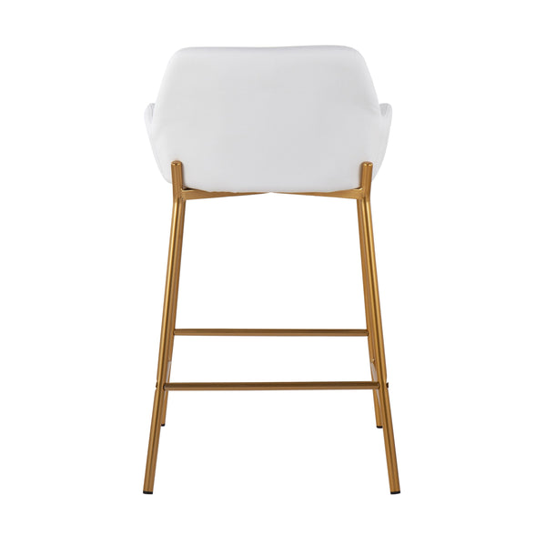English Elm Daniella Glam Counter Stool Set Of 2 - Gold Metal Frame With White Faux Leather, Stylish Comfort! B202S00040