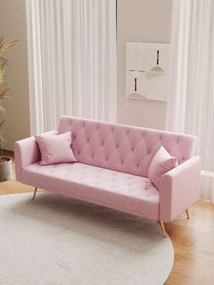 English Elm 71 Convertible Loveseat Sofa Bed Velvet Upholstered 2-Seater with Golden Legs, Retro Chic, 600lb Capacity Pink W165880948