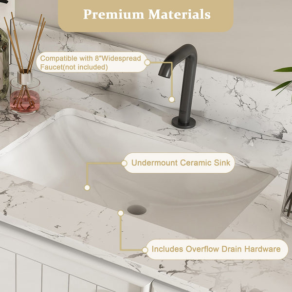 English Elm Modern 37" Bathroom Vanity With Carrara White Top - Sleek, Functional Storage & Easy Assembly! W509S00136