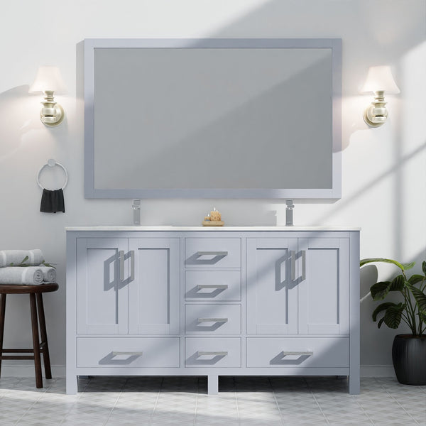 English Elm Dark Grey Double Bath Vanity With Carrara Marble Top & Mirror - Stylish Storage For Your Bathroom Upgrade B2731S00697