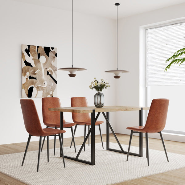 English Elm 55" Rustic Industrial Dining Table with 1.5" Engineered MDF Top, Black Metal Legs, Seats 4-6 W3732P369082