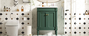 English Elm 24'' Modern Bathroom Vanity with Ceramic Basin, Solid Wood Frame, Soft-Close Doors, Ample Storage Green N710P190503F