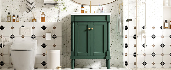 English Elm 24'' Modern Bathroom Vanity with Ceramic Basin, Solid Wood Frame, Soft-Close Doors, Ample Storage Green N710P190503F