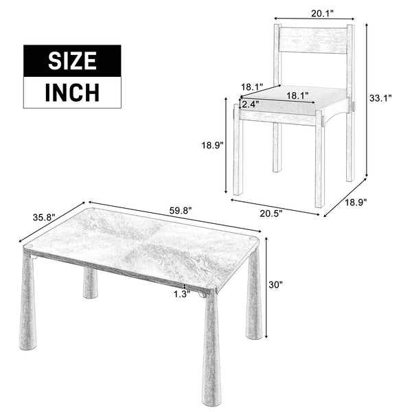 English Elm TREXM 7-Piece Retro Dining Set for 6 with Upholstered Chairs, Diagonal Wood Tabletop Design Espresso ST000142AAP