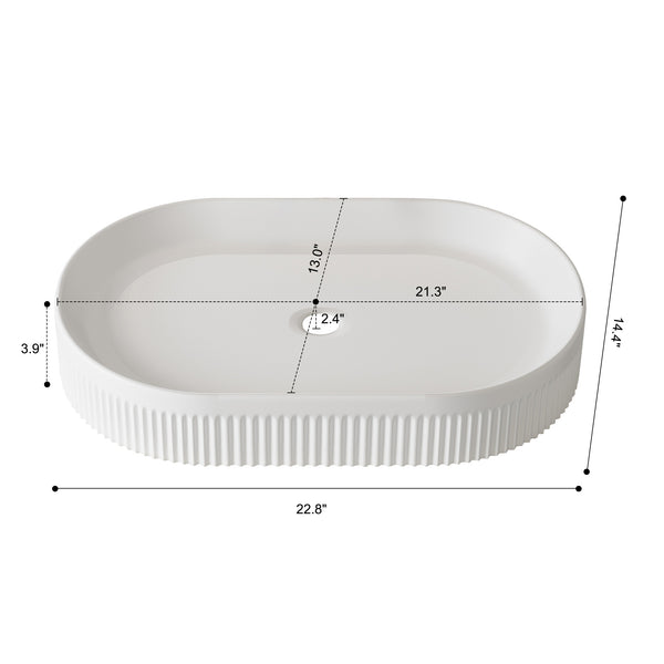 English Elm 22.8-In Oval Vessel Sink Vanity White Ceramic with Vertical Stripes, Self-Clean Glaze & Pop-Up Drain W3136P311070