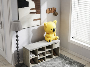 English Elm Storage Bench with Cushion, 10-Compartment Shoe Organizer, Drawer & 3-Tier Space for Entryway Use W3151P288934