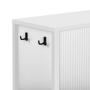English Elm U_style Striped Four Door Sideboard Mdf Buffet Cabinet with Adjustable Shelves for Dining White N711P345170K