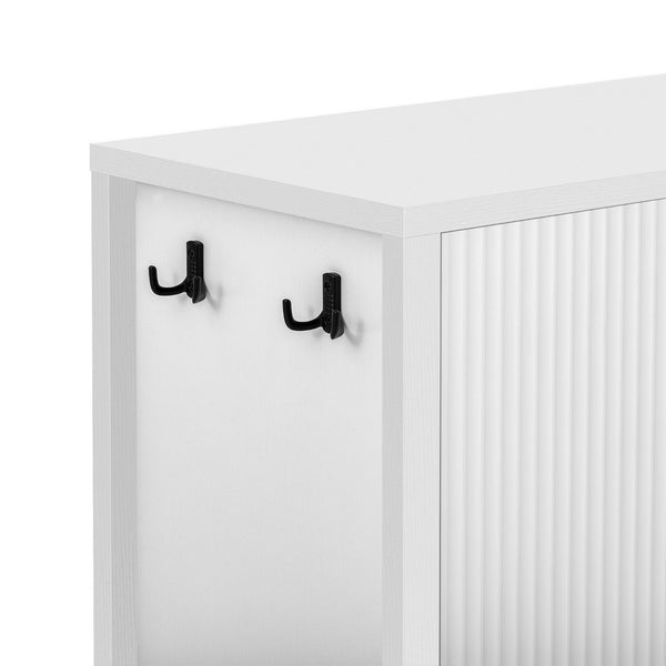 English Elm U_style Striped Four Door Sideboard Mdf Buffet Cabinet with Adjustable Shelves for Dining White N711P345170K