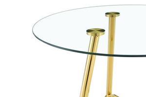 English Elm 36 Inch Round Glass Top Bar Table Chrome Tripod Base Modern Bistro Pub Style W3493P452050