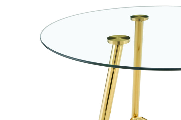 English Elm 36 Inch Round Glass Top Bar Table Chrome Tripod Base Modern Bistro Pub Style W3493P452050