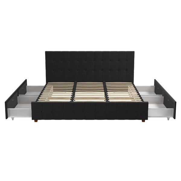 English Elm Upholstered Velvet Storage Bed with Tufted Headboard and Four Drawers for Bedroom B2733S00007