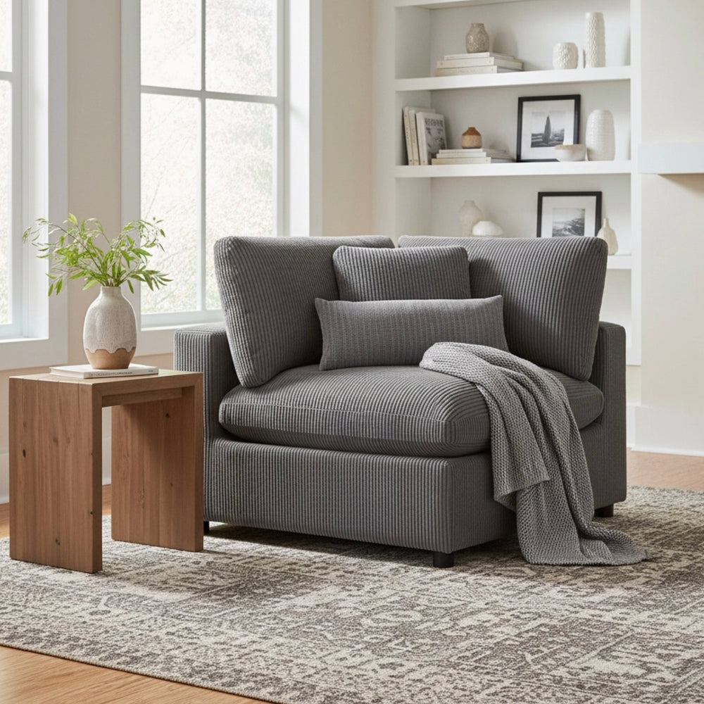 English Elm Chelsea Corner Wedge Chair - Modern Charcoal Corduroy With Plush Comfort & Removable Covers B050P404286