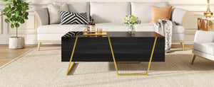 English Elm Modern 47.2" Rectangular Coffee Table with Sleek Black Top, Gold Metal Base and Four Drawers for Stylish Storage and Durable Contemporary Living Room Furniture Black+Gold N735P350386B