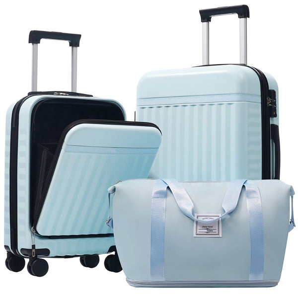 English Elm Front Access Hardside 3 Piece Travel Set with Usb Port Spinner Wheels and Tsa Lock Light Blue N732P326130N