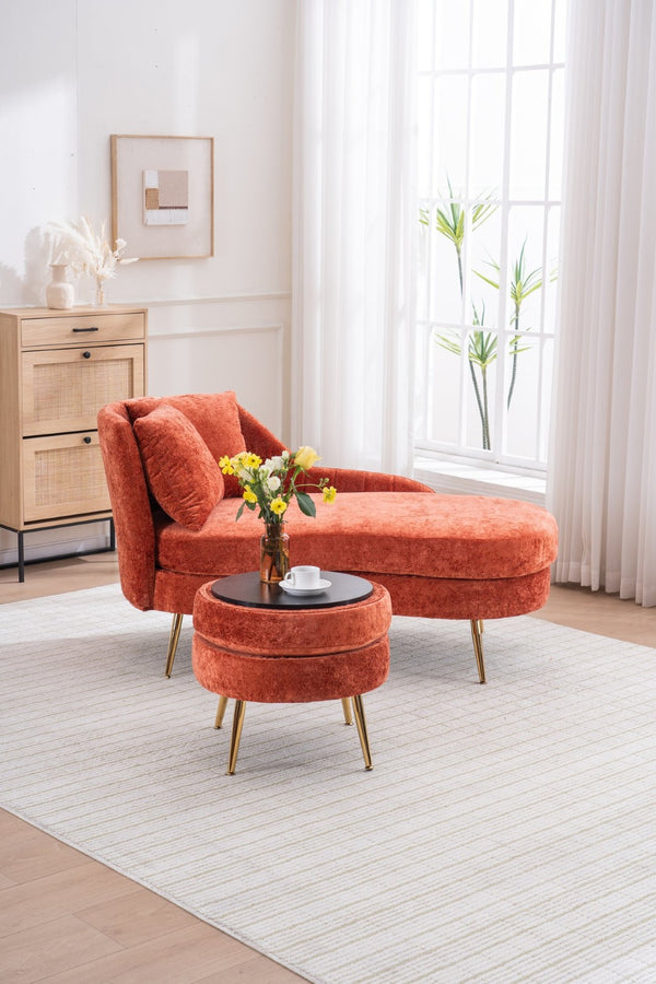 English Elm 58'' Chenille Chaise Lounge with Footstool Pocket Spring Comfort for Bedroom Living Room Red W2363S00088