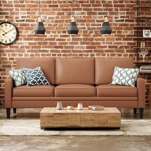 English Elm 78.75'' Slipcovered Faux Leather Sofa with High-Density Foam, Solid Wood Frame, Easy-Clean Finish Brown T3623P411308