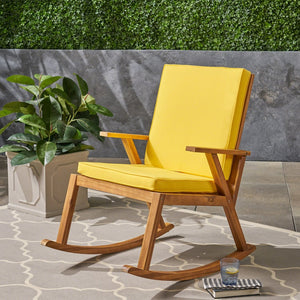 English Elm Champlain Outdoor Acacia Wood Rocking Chair with Cross-back Design and Cushions Teak+Yellow 62685.00YLW