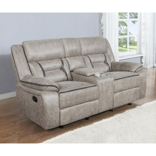 English Elm Brazelton Upholstered Glider Loveseat with Lift-Top Console, Manual Recline, Cup Holders & Plush Comfort taupe B062P357772