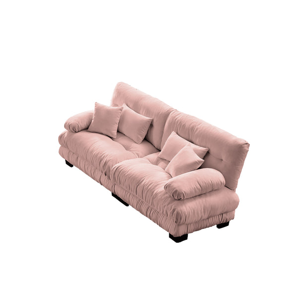 English Elm Cloud Chenille 2-Seater Sofa For Living Room - Plush Comfort, 2 Lumbar & 2 Throw Pillows, Pink W714S01007