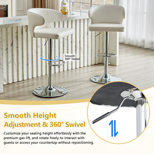 English Elm Modern Oil-wax Upholstered Swivel Barstools with Ergonomic High Back for Kitchen Islands White+Silver W2920P419848