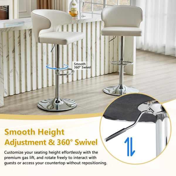 English Elm Modern Oil-wax Upholstered Swivel Barstools with Ergonomic High Back for Kitchen Islands White+Silver W2920P419848