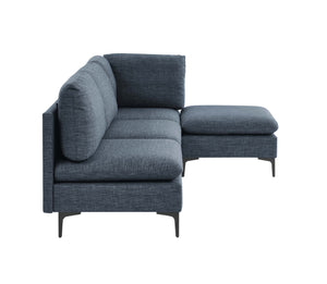English Elm Linen Upholstered Modular Sectional Sofa with Black Metal Legs for Modern Living Dark Blue B2748S00117