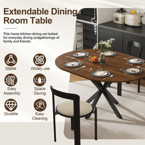 English Elm Retractable round dining table with walnut veneer, carbon steel X-base, extends 42″–58″, seats 6 W2700P331233