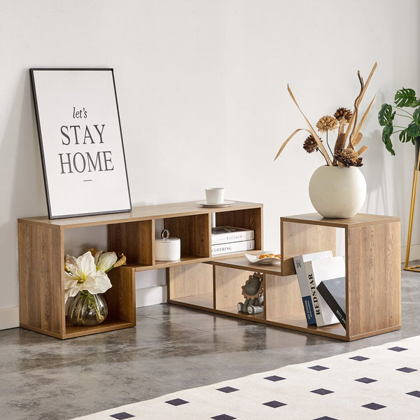 English Elm 2 Pieces Cube TV Stand with Adjustable 55–80" Length, Six Open Shelves, Modern Minimalist Storage and Durable MDF Design Natural Wood W3226P298393