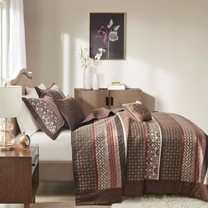 English Elm 5 Piece Reversible Jacquard Bedspread Set Red Queen – Madison Park Princeton Leaf Medallion Chic Bedding B035129055