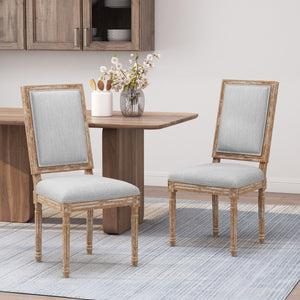 English Elm Christopher Knight Home® - DINING Chair Set of 2 French Country Upholstered Dining Chairs with Fluted Legs and Weathered Finish LIGHT GREY 71237.00LGRYNTL