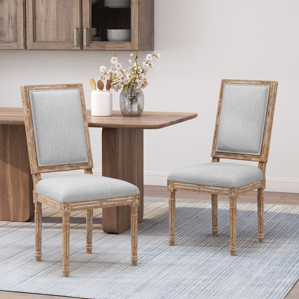 English Elm Christopher Knight Home® - DINING Chair Set of 2 French Country Upholstered Dining Chairs with Fluted Legs and Weathered Finish LIGHT GREY 71237.00LGRYNTL