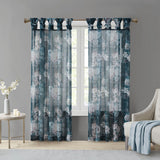 Madison Park Simone Transitional Printed Floral Twist Tab Top Voile Sheer Curtain MP40-6621 Navy