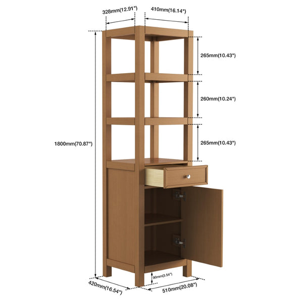 English Elm 20" Oak Finish Freestanding Bathroom Tower Cabinet with Soft Close Door and Drawer T3785P442242