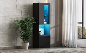 English Elm ON-TREND High Gloss LED Storage Cabinet with Acrylic Door, Tempered Glass Shelves & Anti-Tip Safety Black N721P192842B