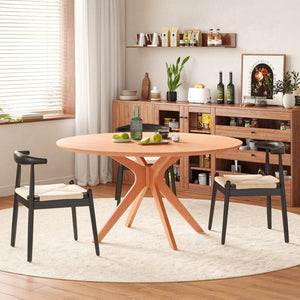 English Elm 47" Round Wood Dining Table Seats Six with Industrial Metal Base for Modern Homes Honey T3623P437349