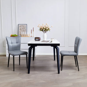 English Elm Set of 2 Dining Chairs with Thick Cushions and PU Leather Upholstery — Modern Sturdy Iron Frames for Home & Restaurant Seating Black,Light Gray N842P300566E