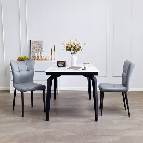 English Elm Set of 2 Dining Chairs with Thick Cushions and PU Leather Upholstery — Modern Sturdy Iron Frames for Home & Restaurant Seating Black,Light Gray N842P300566E