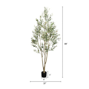 English Elm 7' Artificial Olive Tree Full Canopy Mediterranean Faux Botanical for Living Room Decor W3912P437594