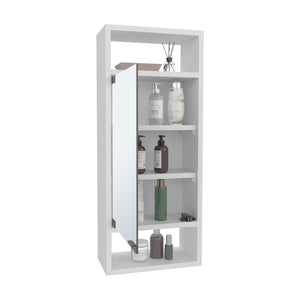 English Elm Uros Mirrored Medicine Cabinet Wall-Mounted with 3 Open Side Shelves, Slim Kronos White Storage B200P335369