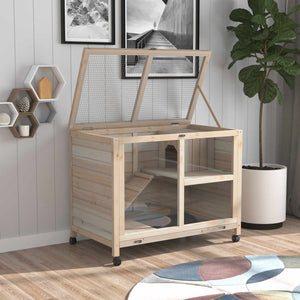 English Elm PawHut Compact Indoor Rabbit Hutch with Wheels and Plexiglass Window, Waterproof, Easy-Clean Tray Natural Wood W2225P200852