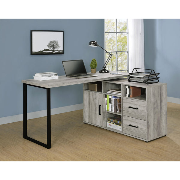 English Elm Corrado Grey Driftwood L-Shape Office Desk with Storage Drawers Shelves Coastal Rustic Charm Delight B062P333429
