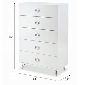 English Elm White 5-Drawer Chest With Modern Ring Pull Handles For Stylish, Space-Saving Storage In Any Room B062P209030-GIGA