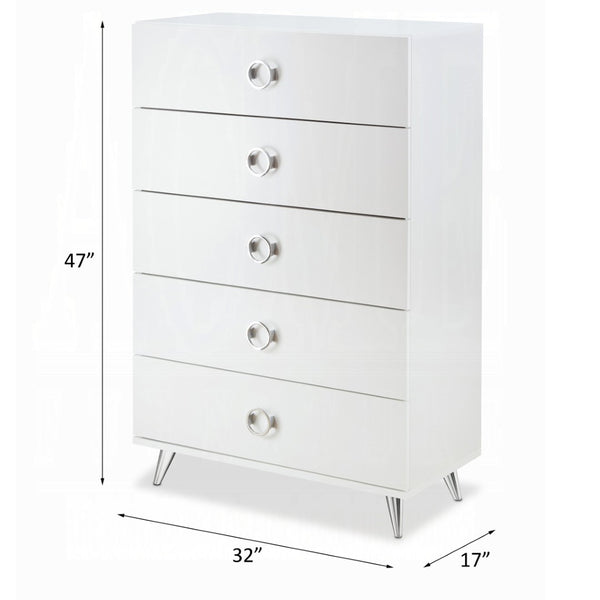 English Elm White 5-Drawer Chest With Modern Ring Pull Handles For Stylish, Space-Saving Storage In Any Room B062P209030-GIGA