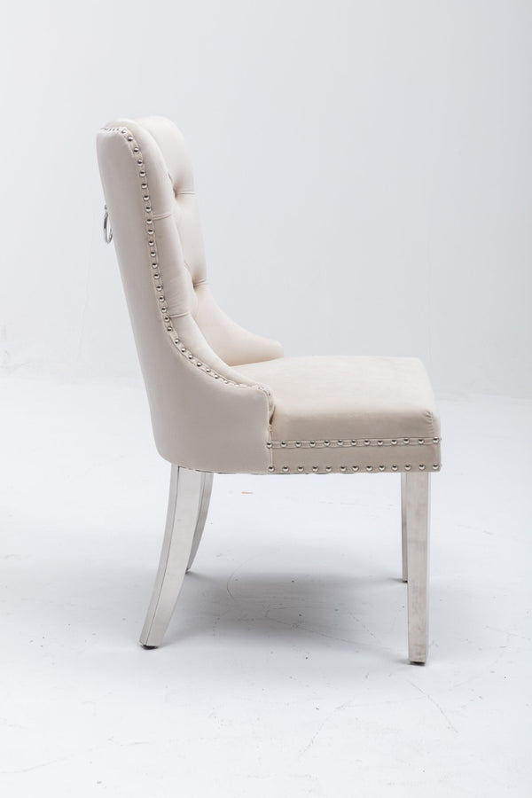 English Elm Hengming Tufted Wingback Velvet Dining Chairs Nailhead Trim Formal Set of 2 W212P465070