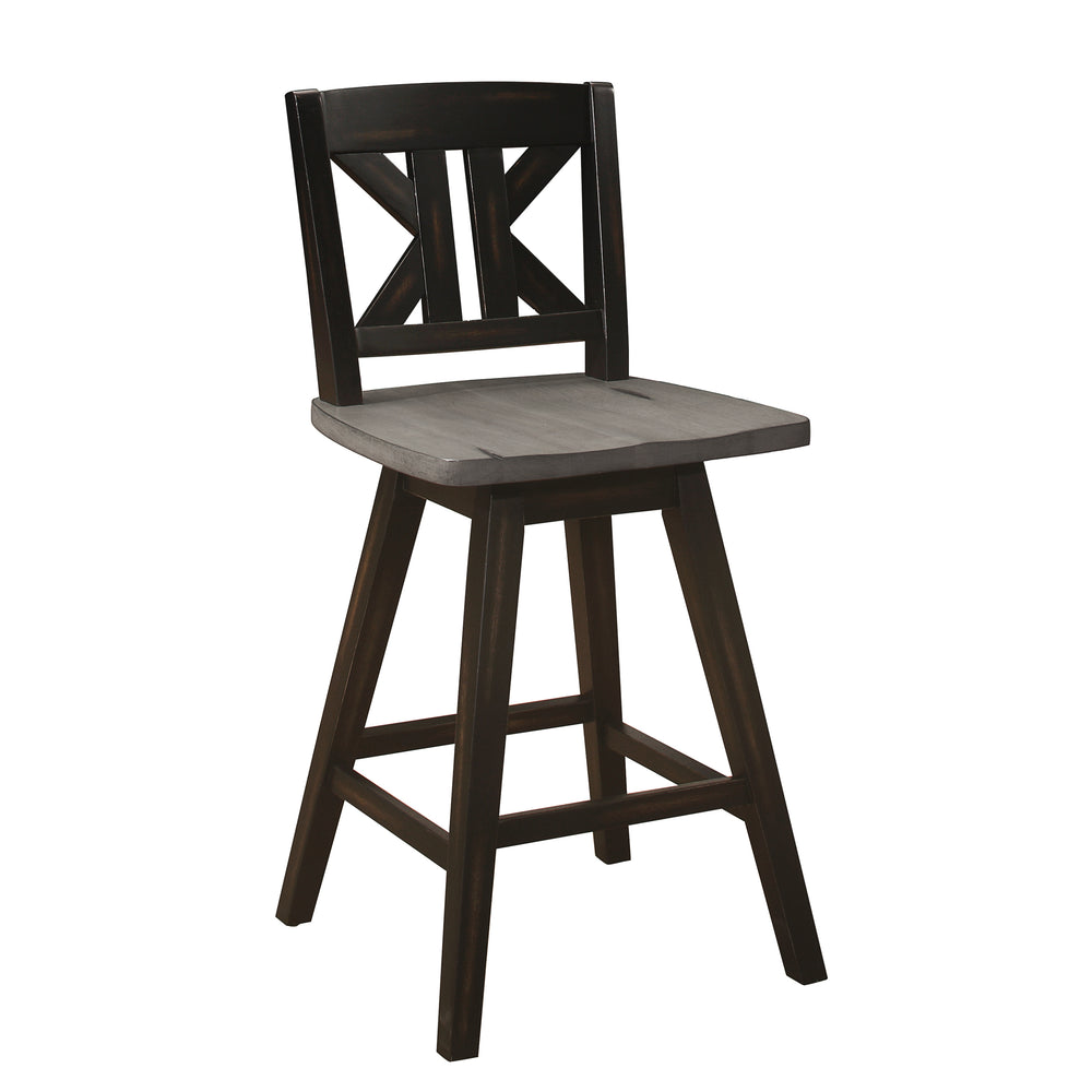 English Elm Counter Height Chairs Set Of 2, Rustic Black Gray Swivel Design, Ergonomic Rubberwood Comfort B011P194599
