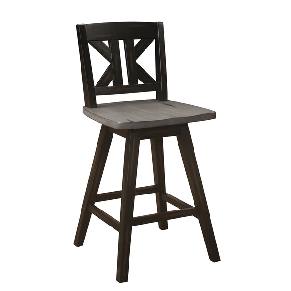 English Elm Counter Height Chairs Set Of 2, Rustic Black Gray Swivel Design, Ergonomic Rubberwood Comfort B011P194599