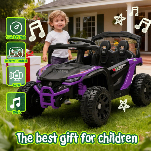 English Elm 24v Kids Utv Ride on with Dual 80w Motors Remote Control and Four Wheel Suspension Purple+Black W1578P343323