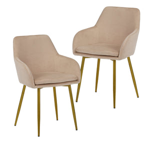 English Elm Velvet 2-Piece Dining Chairs Beige with Gold Metal Legs — Modern Quilted Padded Armchairs for Home W3851P369041